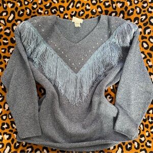 American Vintage Blue Fringed Women's Sweater